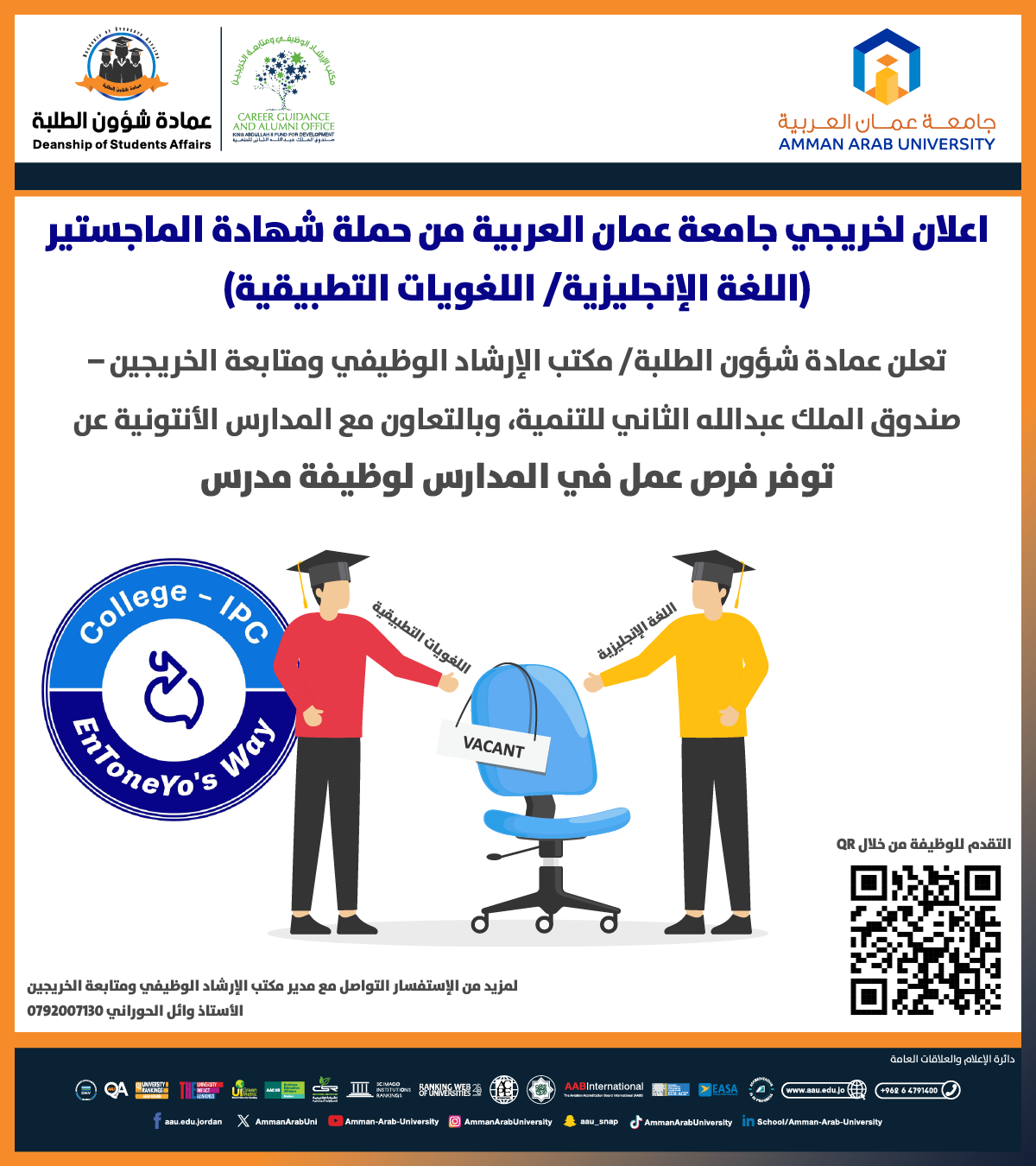 اعلان لخريجين الجامعة عن توفر فرص وظيفية في المدارس الانتونية