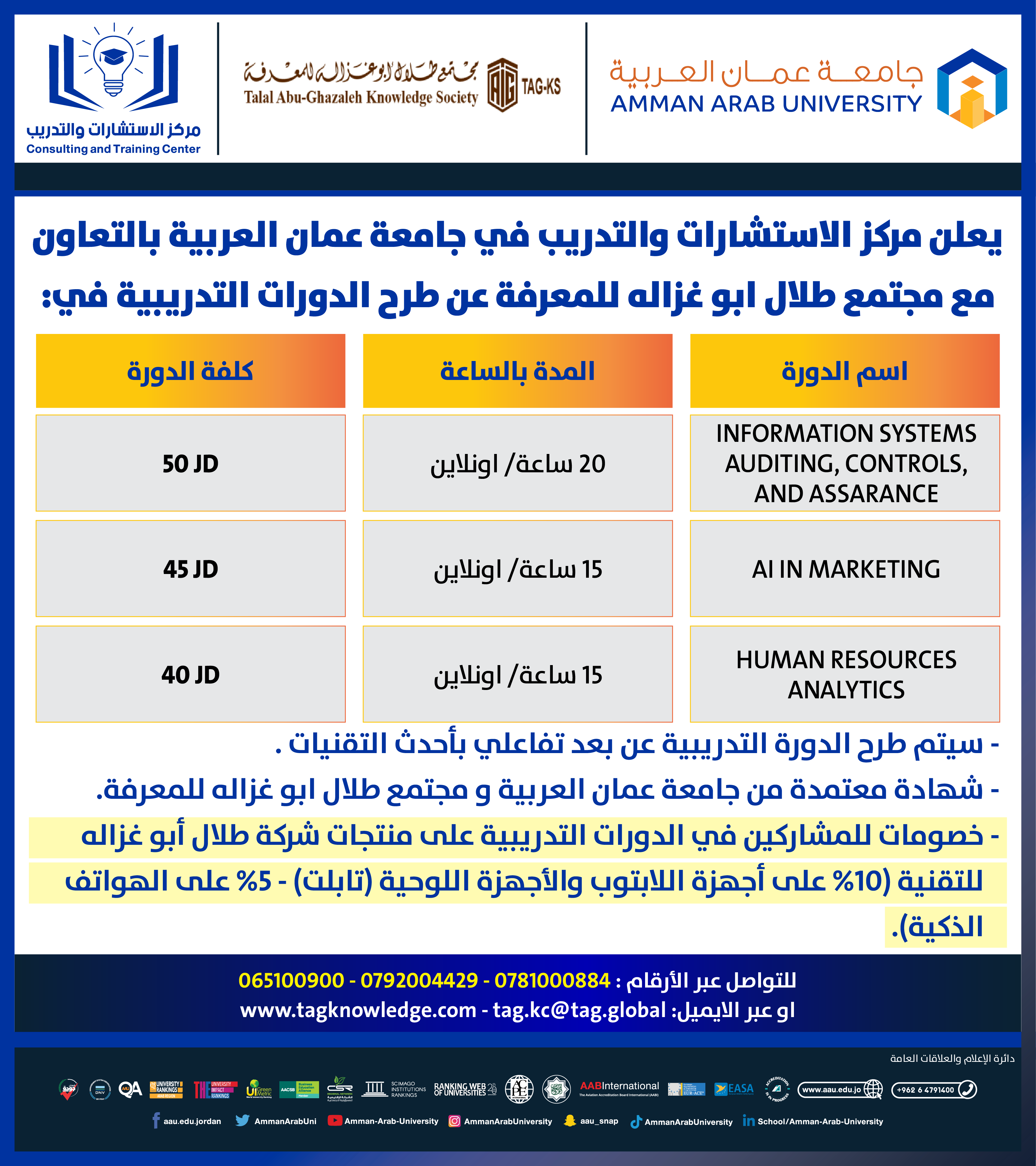 دورات تدريبية بالتعاون مع مجتمع طلال ابو غزالة للمعرفة