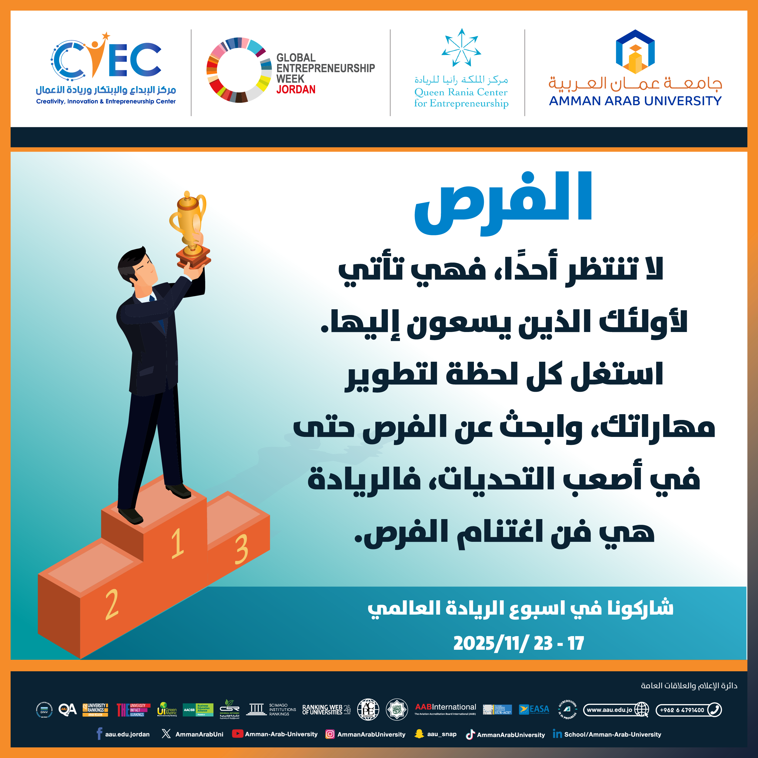 اعلان للطلبة للمشاركة في اسبوع الريادة العالمي - الفرص