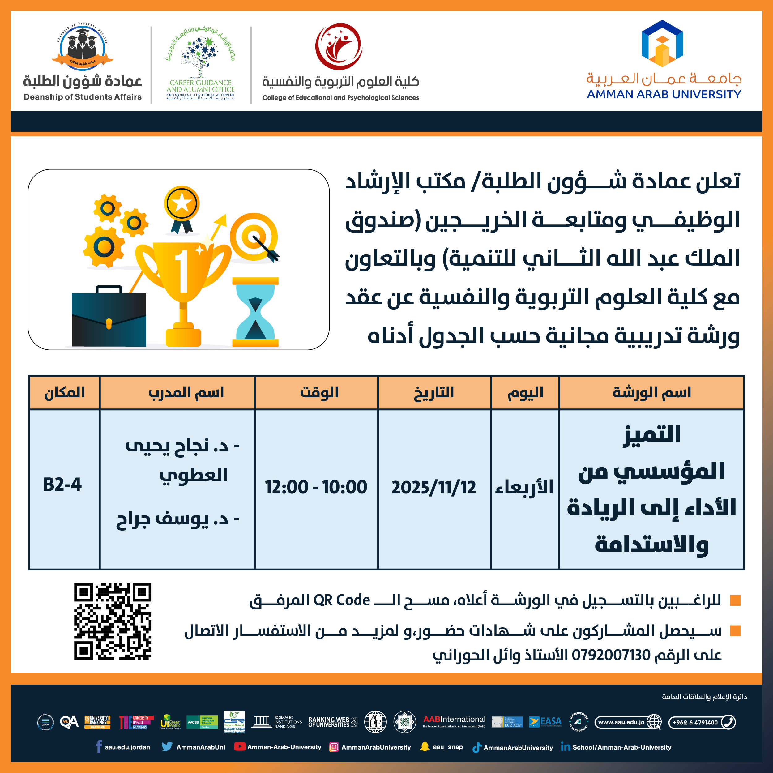 ورشة تدريبية بعنوان التميز المؤسسي من الأداء إلى الريادة والاستدامة