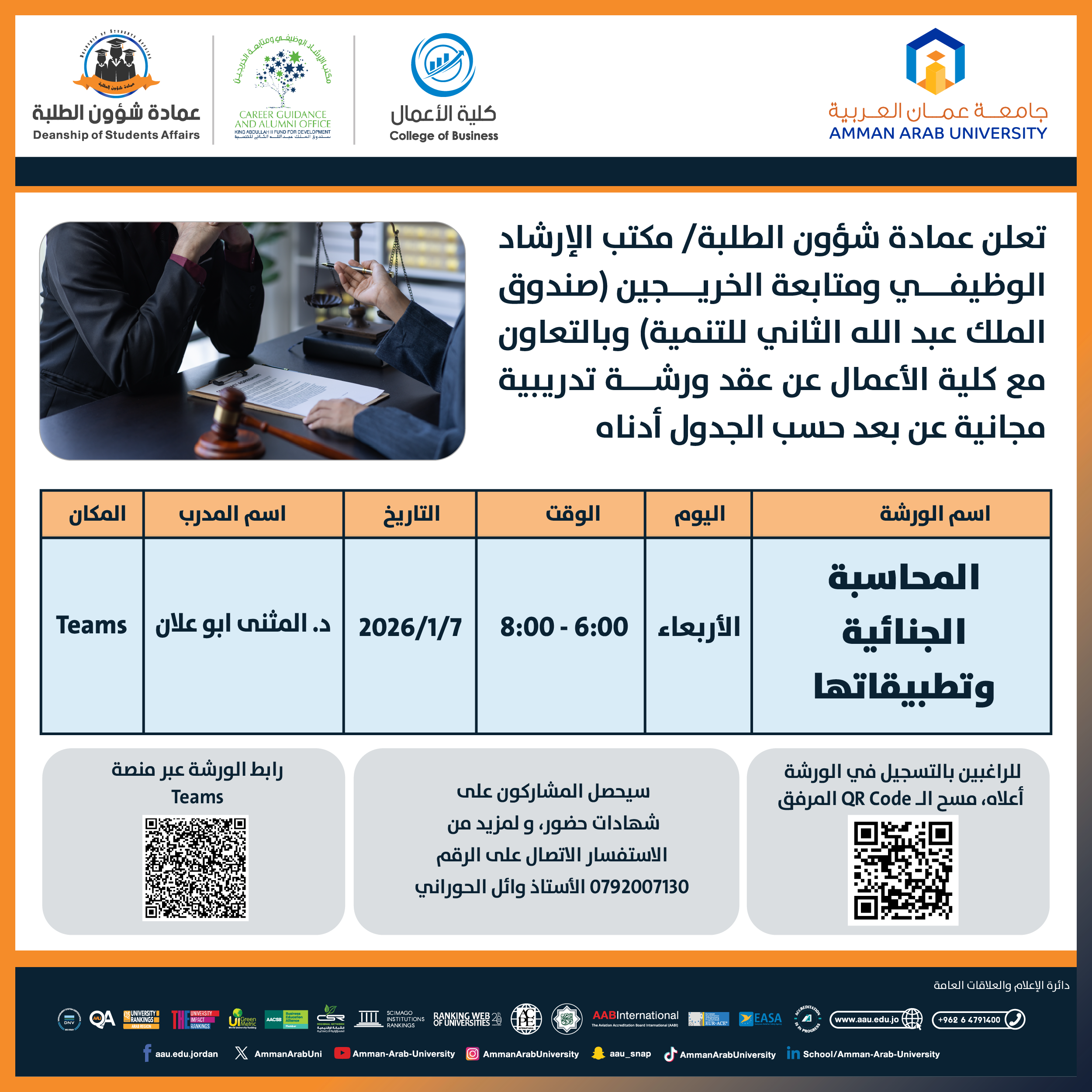 ورشة تدريبية بعنوان المحاسبة الجنائية وتطبيقاتها