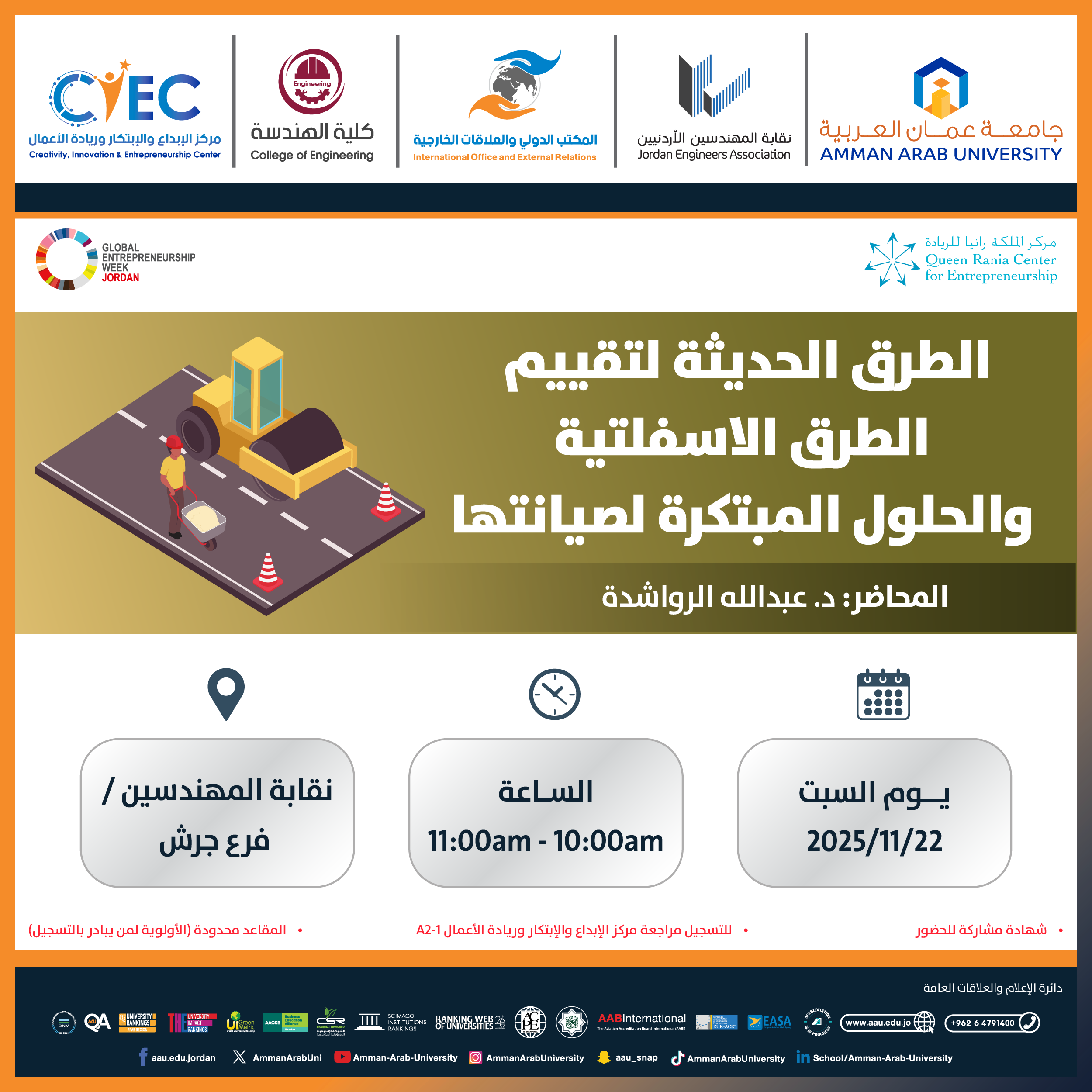 اعلان عن ورشات اليوم السادس - اسبوع الريادة العالمي1