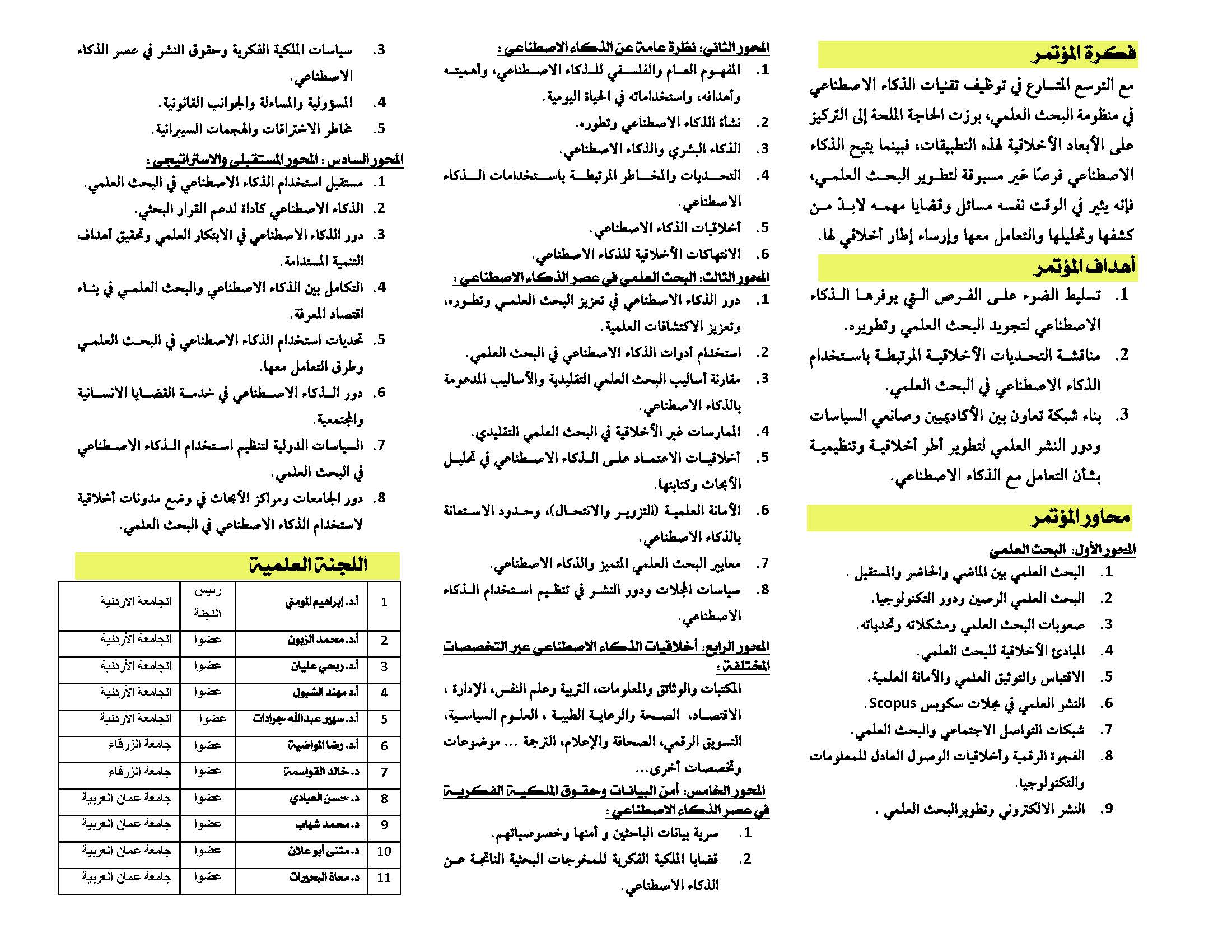 دعوة لحضور المؤتمر الدولي العاشر "اخلاقيات استخدام الذكاء الاصطناعي في البحث العلمي الفرص والتحديات"2