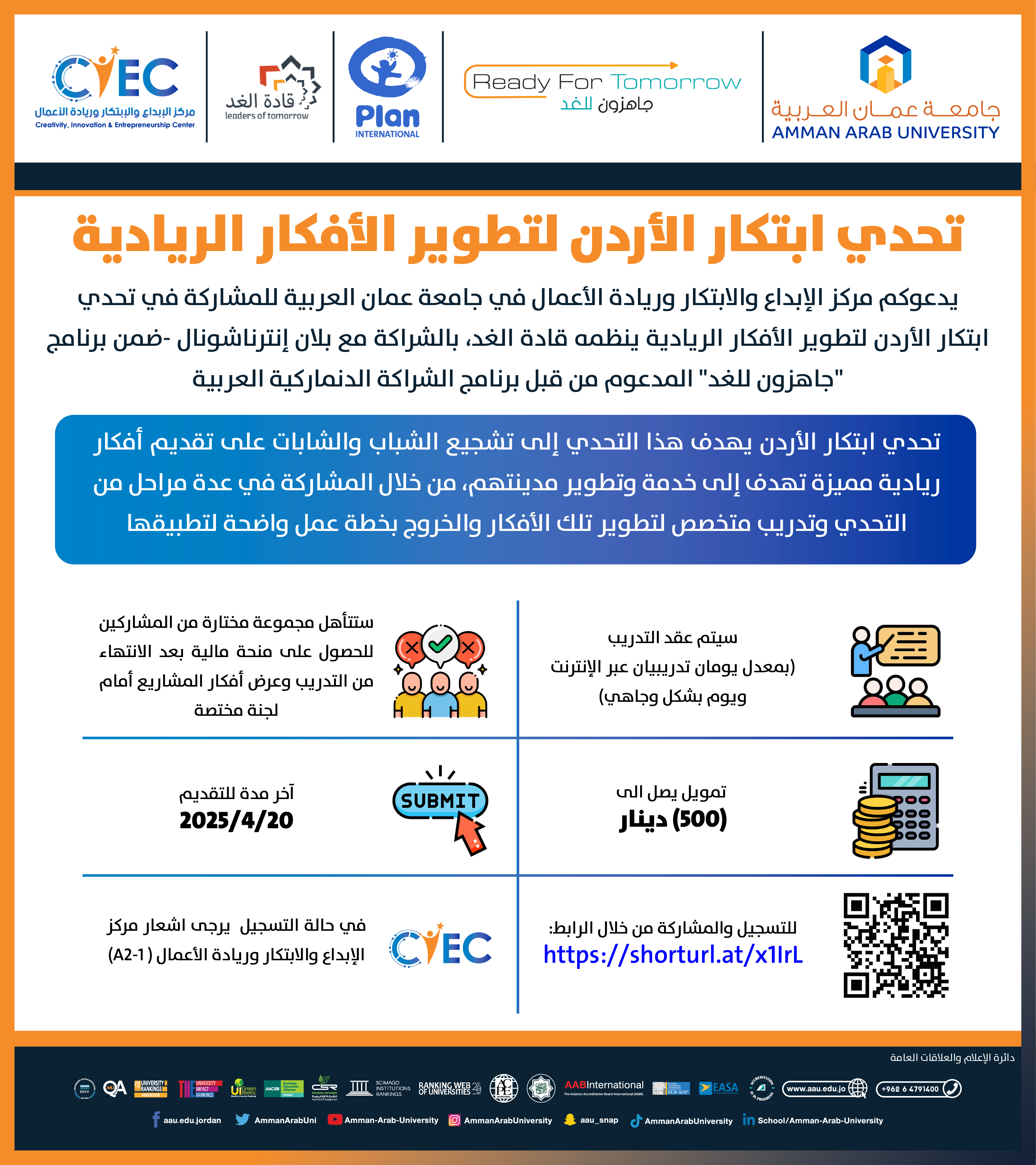 اعلان للمشاركة في تحدي ابتكار الأردن لتطوير الأفكار الريادية