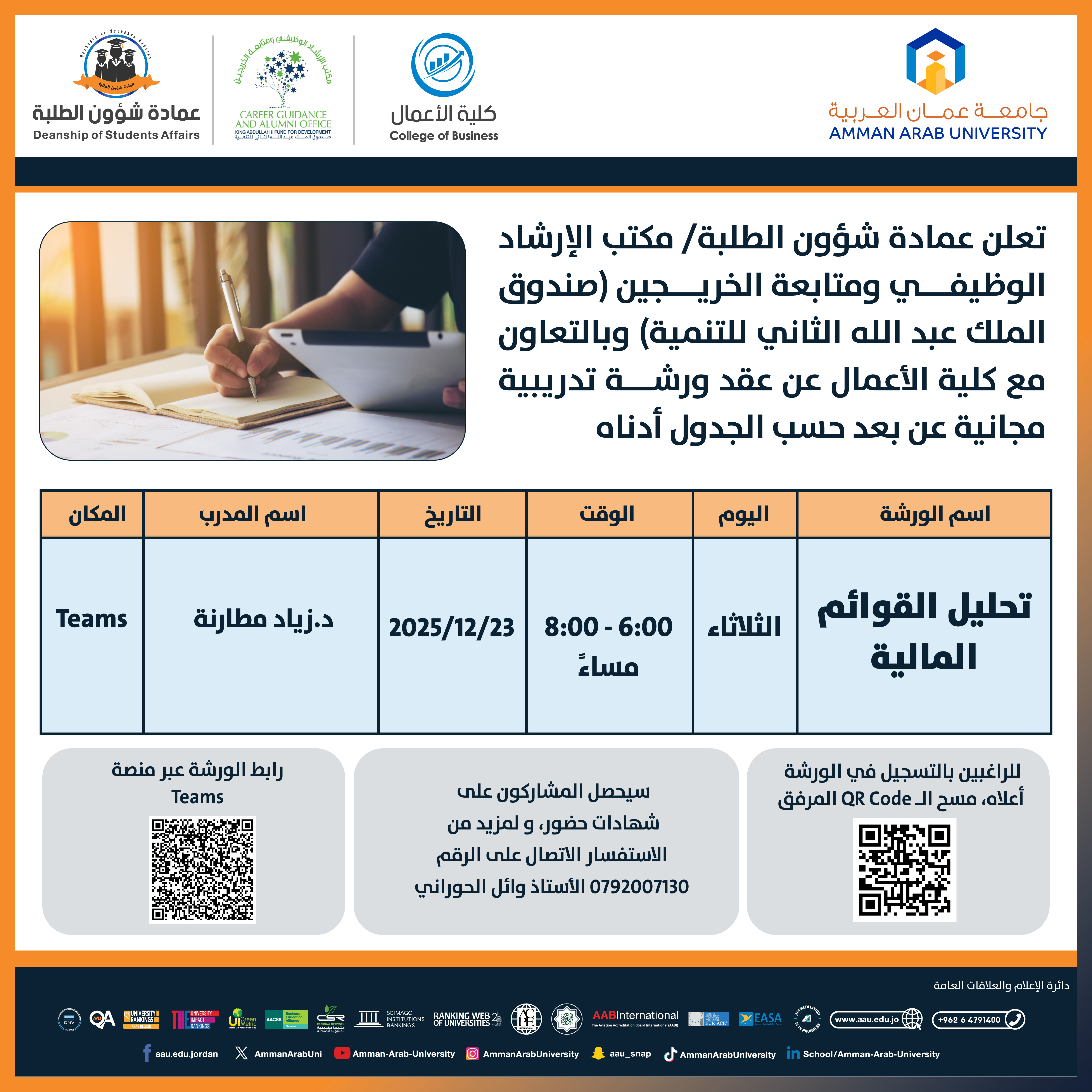 ورشة تدريبية بعنوان تحليل القوائم المالية