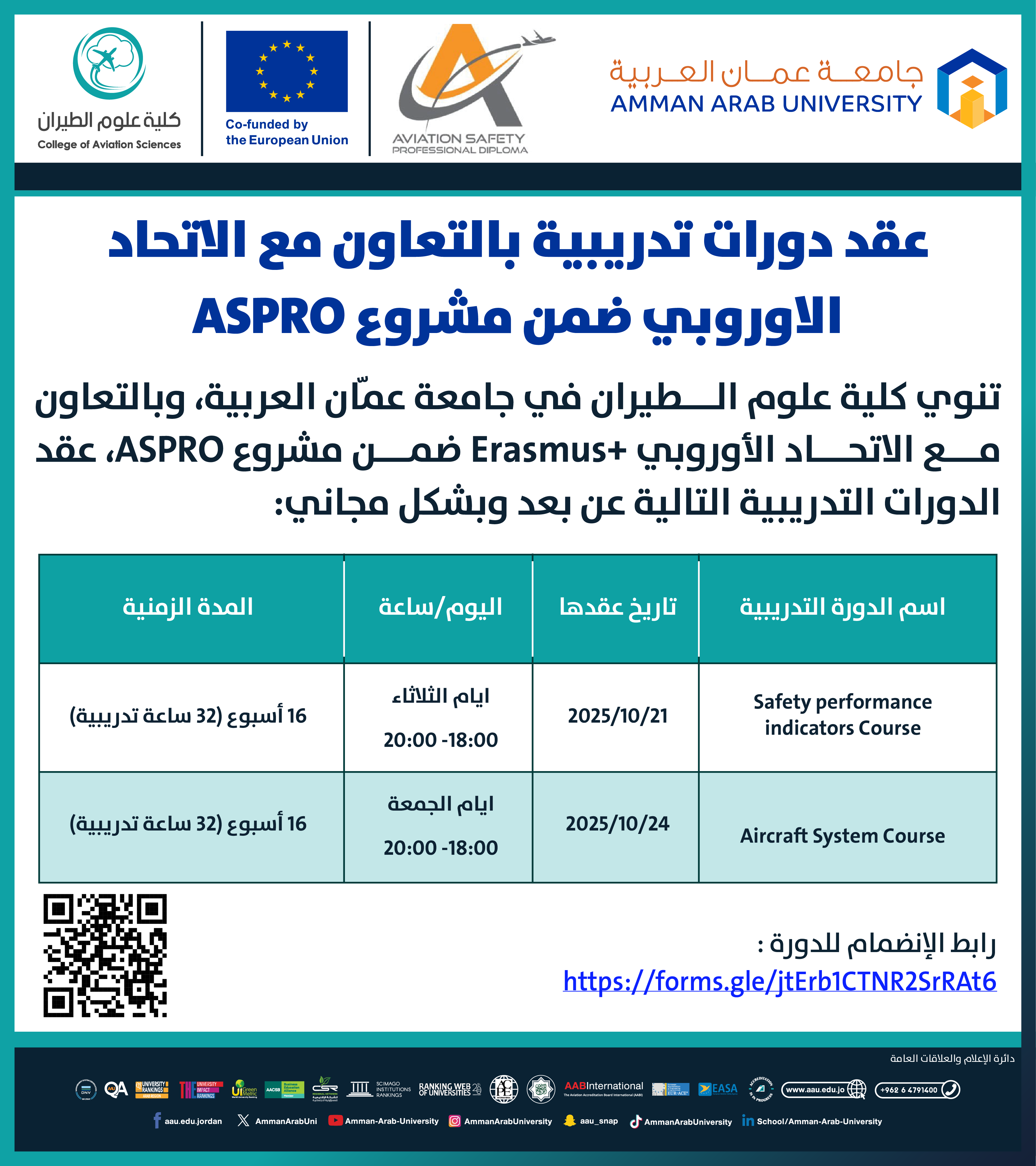 دورات تدريبية بالتعاون مع الاتحاد الاوروبي Erasmus+ ضمن مشروع ASPRO