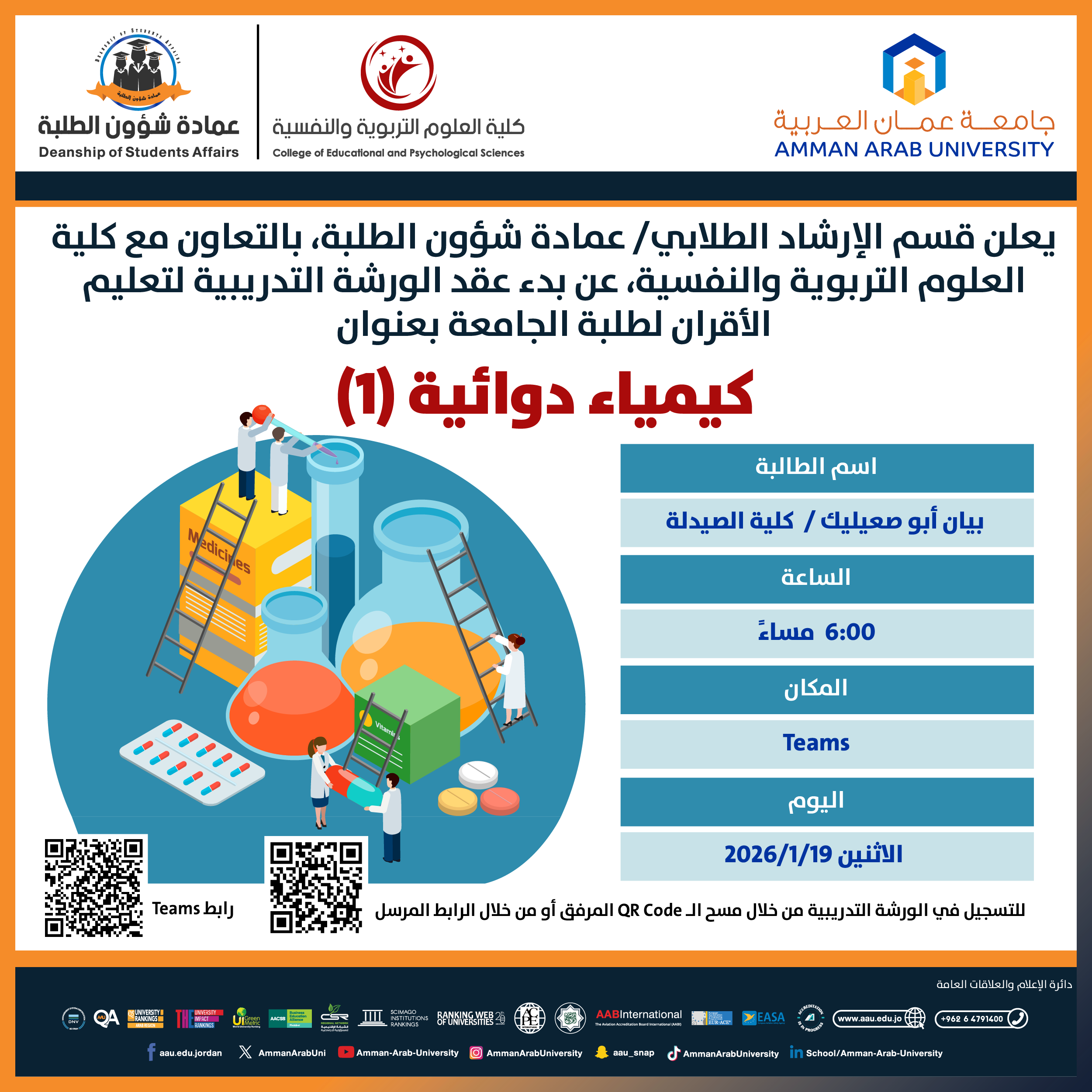 ورشة تدريبية بعنوان كيمياء دوائية (1)