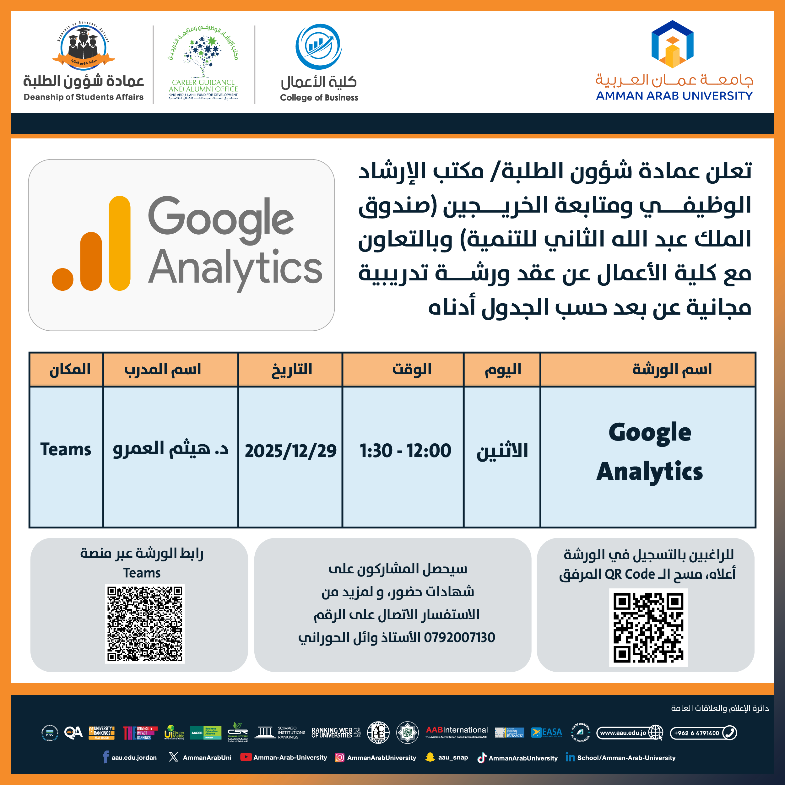 ورشة تدريبية بعنوان Google analytics