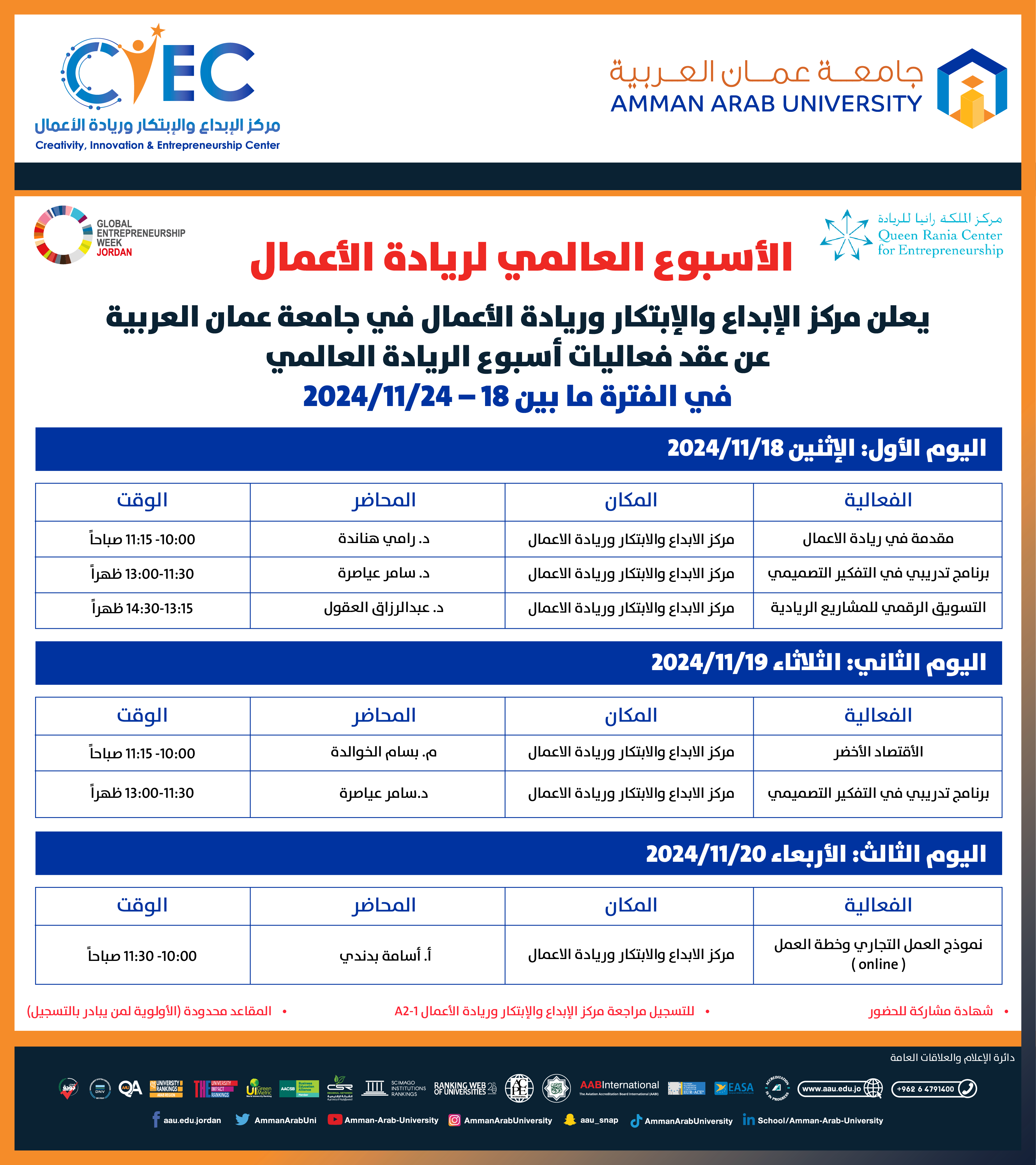 اعلان عن عقد فعاليات الاسبوع العالمي لريادة الاعمال1