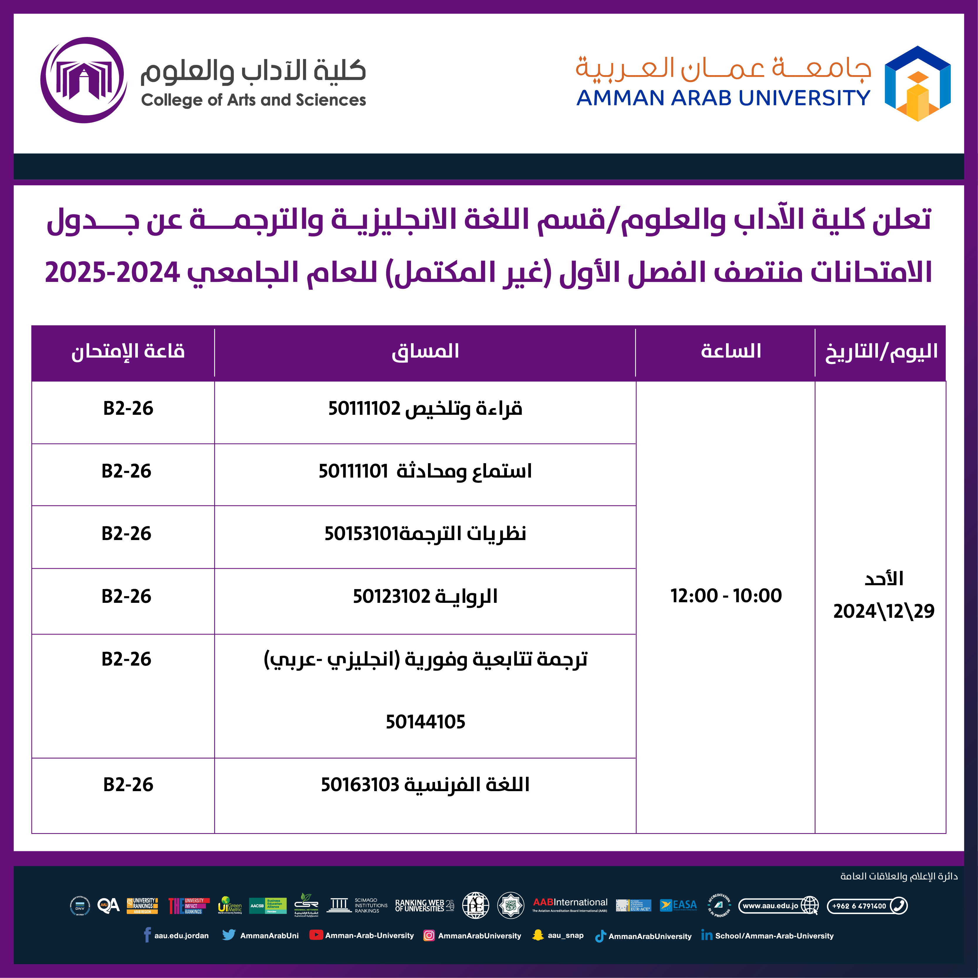  اعلان هام - امتحانات منتصف الفصل (غير مكتمل) قسم اللغة الانجليزي - كلية الآداب والعلوم3